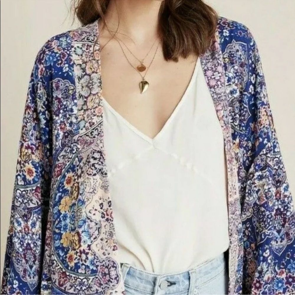 Anthropologie KACHEL Floral Kimono VIBRANT BOHEMIAN WOMENS jacket top One size - Picture 3 of 13